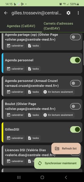 sélectionnez les calendriers à synchroniser